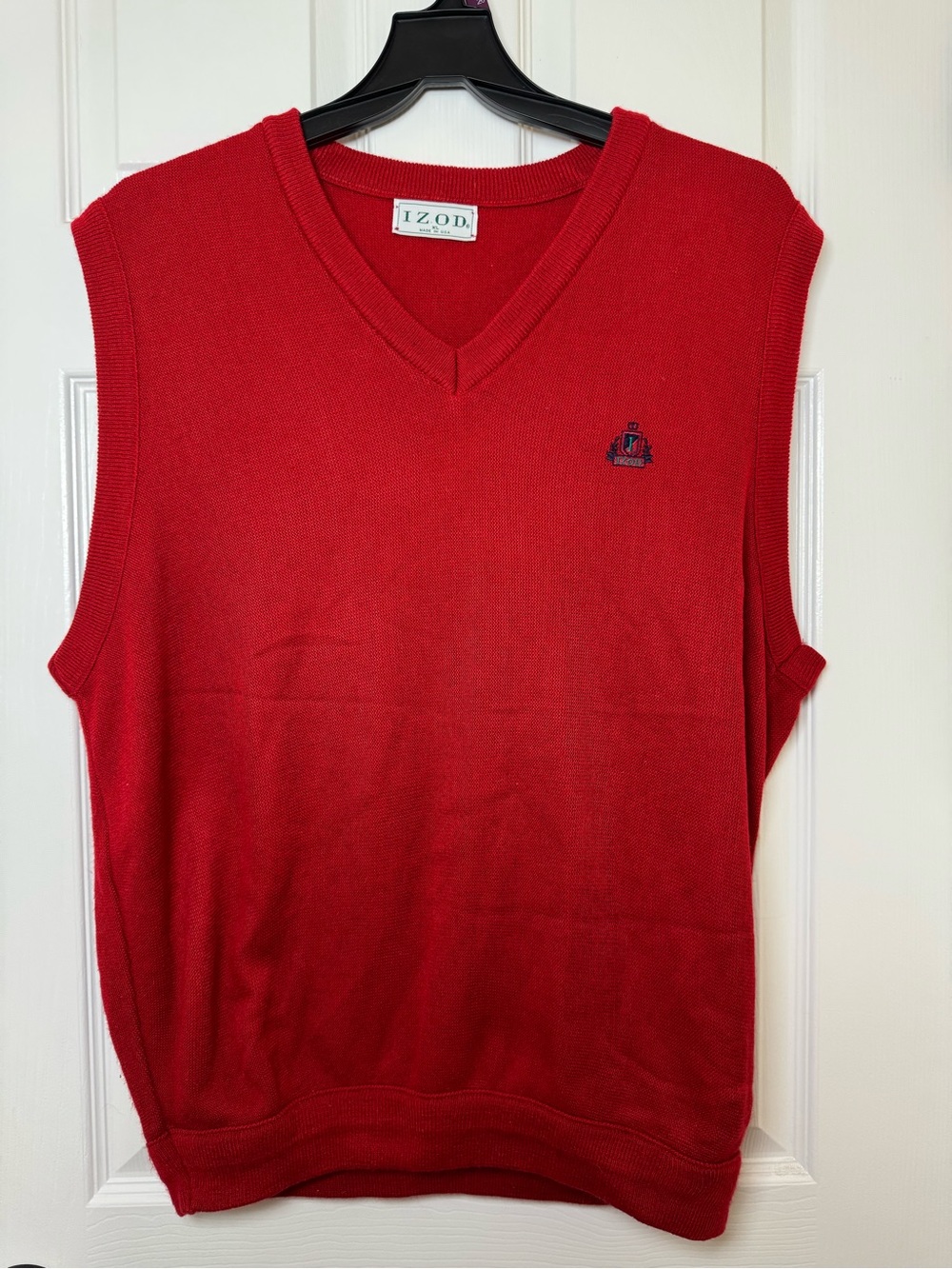 Izod Men's Red V-Neck Sweater Vest with Embroidered Crest